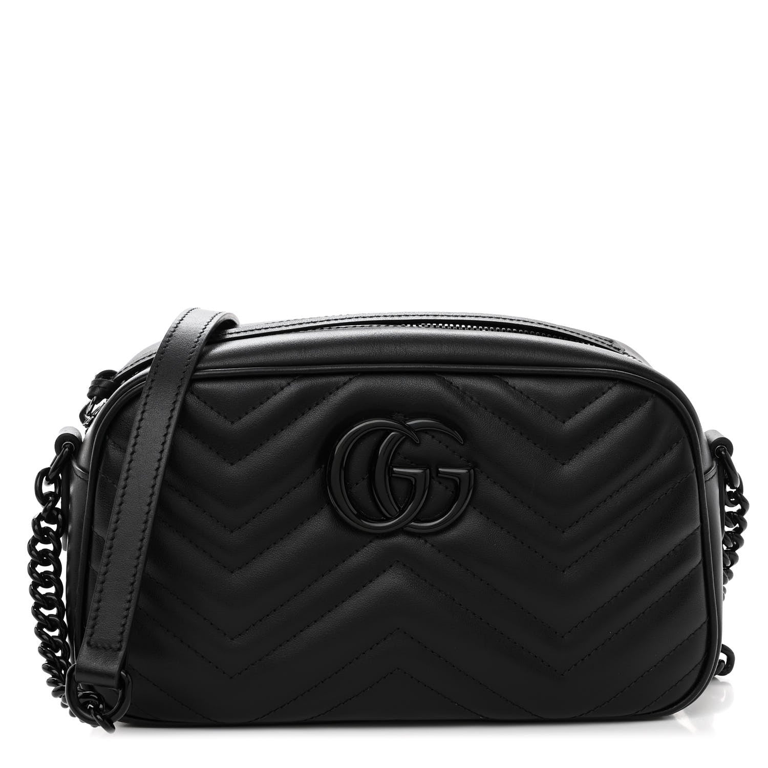 Gucci Calfskin Matelasse Monochrome Small GG Marmont Chain Shoulder Bag Black 1 of 10