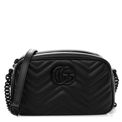 Gucci Calfskin Matelasse Monochrome Small GG Marmont Chain Shoulder Bag Black 1 of 10