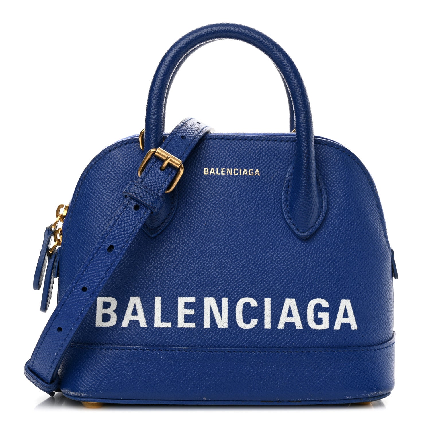 Balenciaga Signature Grained Calfskin Logo XXS Ville Top Handle Bag Bleu Roi White 1 of 19