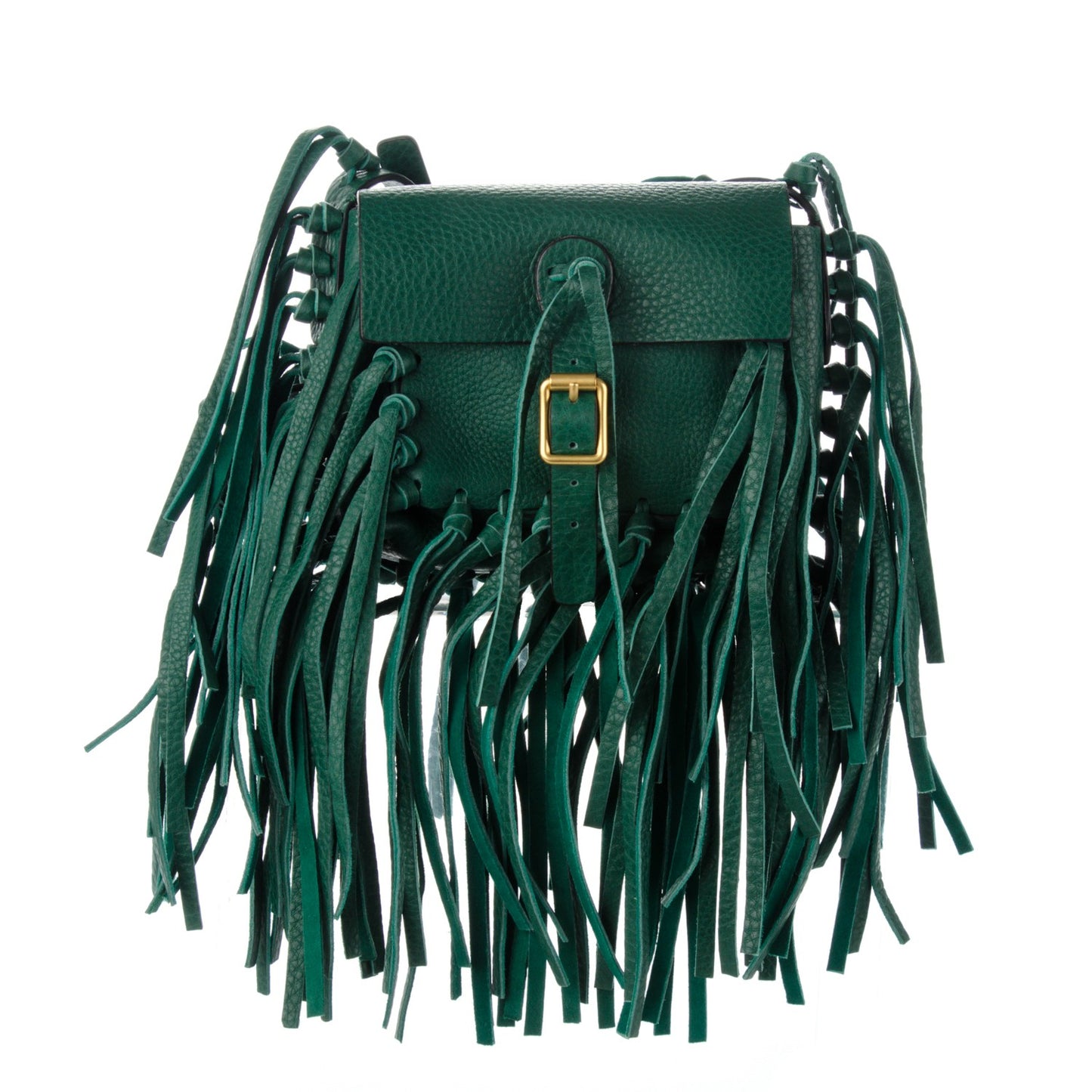 Pebbled Calfskin Small C Rockee Fringe Shoulder Bag Light Emerald