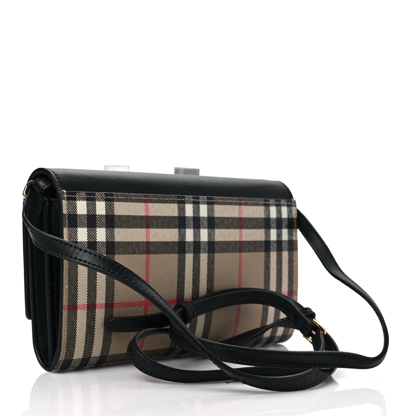 Calfskin Vintage Check Hannah Wallet with Detachable Strap Black