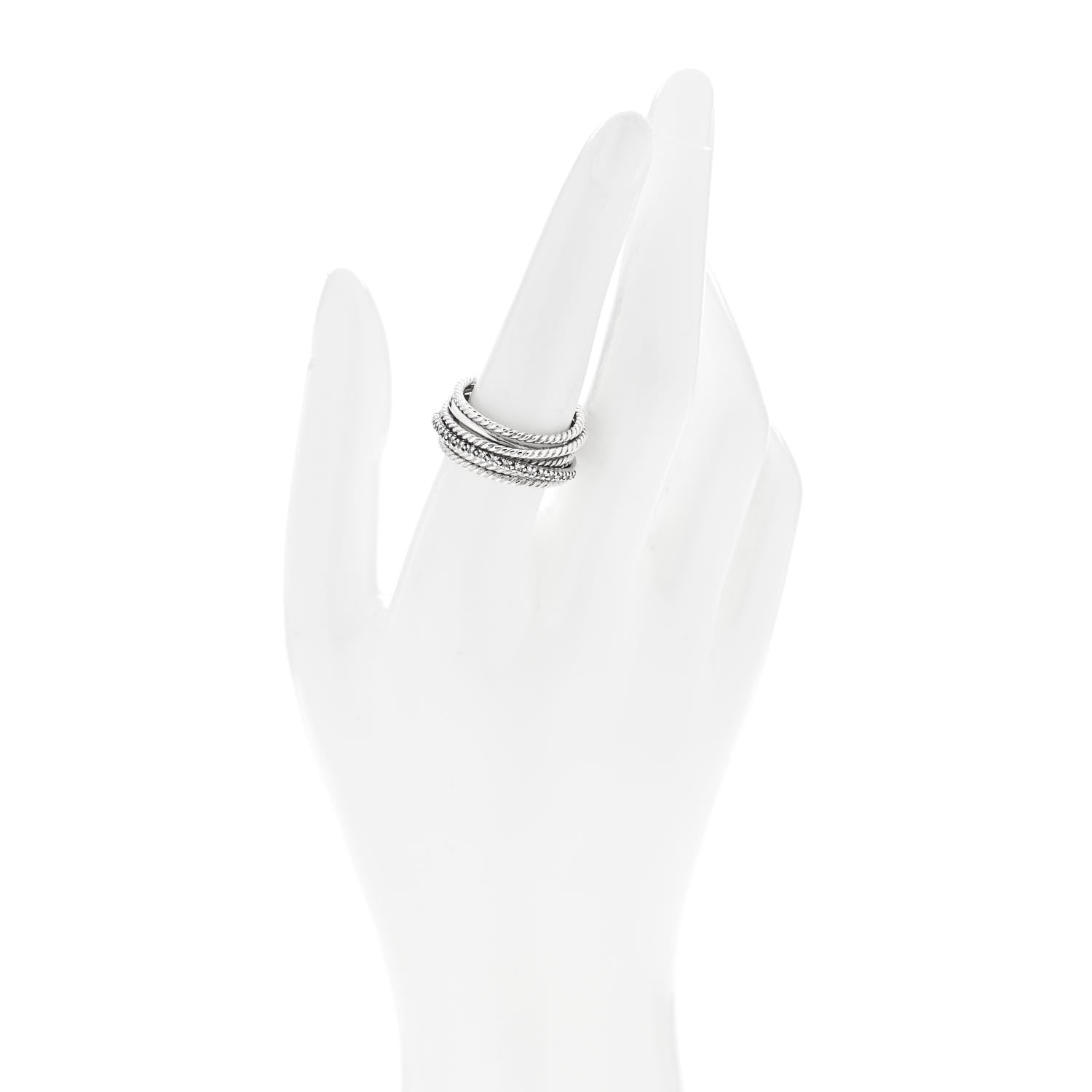 David Yurman Sterling Silver Diamond 11mm Wide Crossover Cable Ring 57 8 2 of 5