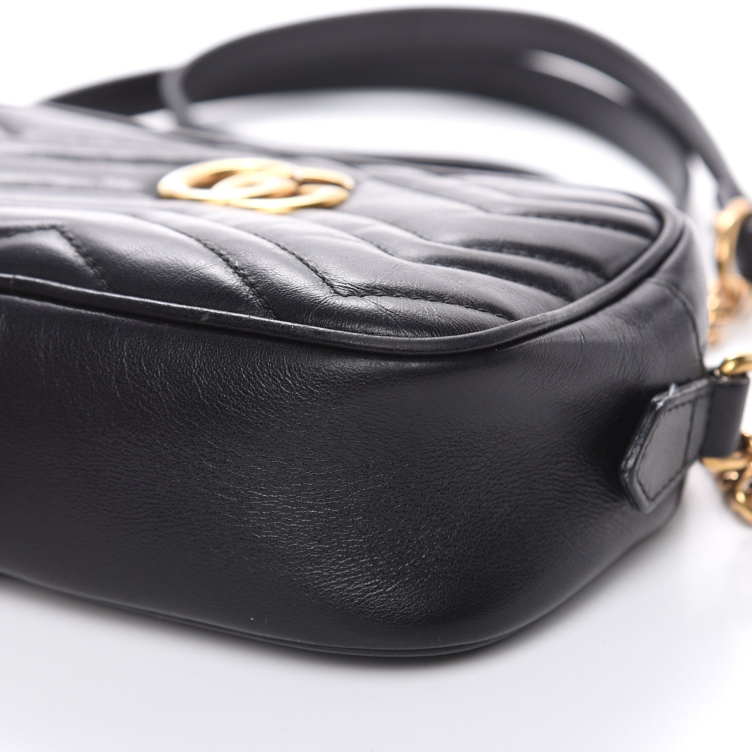 Gucci Calfskin Matelasse Mini GG Marmont Chain Shoulder Bag Black 9 of 13