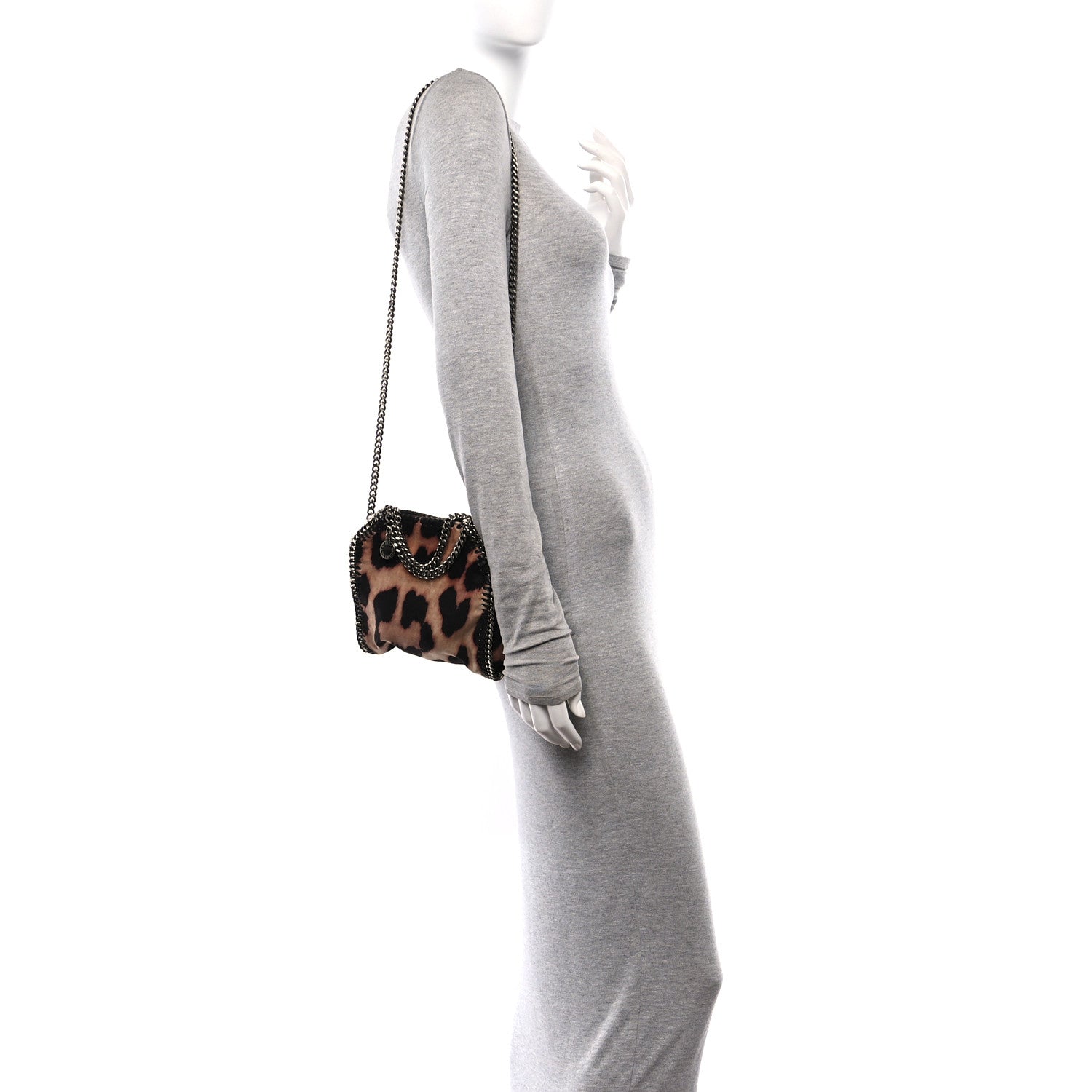 Stella McCartney Linen Leopard Print Tiny Falabella Tote Brown 2 of 10