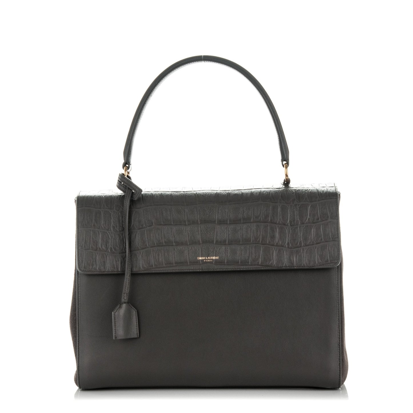 Calfskin Crocodile Embossed Medium Moujik Top Handle Bag Fog