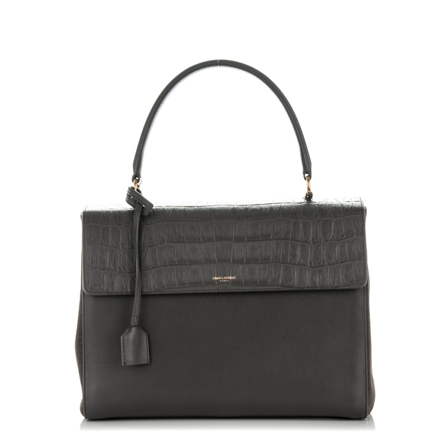 Saint Laurent Calfskin Crocodile Embossed Medium Moujik Top Handle Bag Fog 1 of 7