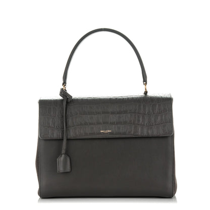 Saint Laurent Calfskin Crocodile Embossed Medium Moujik Top Handle Bag Fog 1 of 7