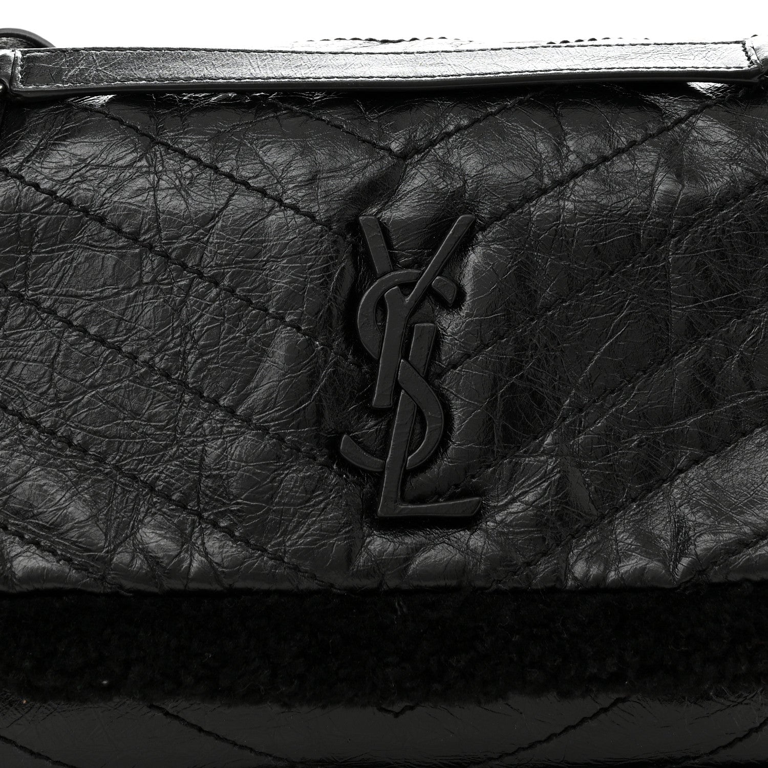 Saint Laurent Crinkled Calfskin Shearling Monogram Medium Niki Chain Satchel Black 9 of 11