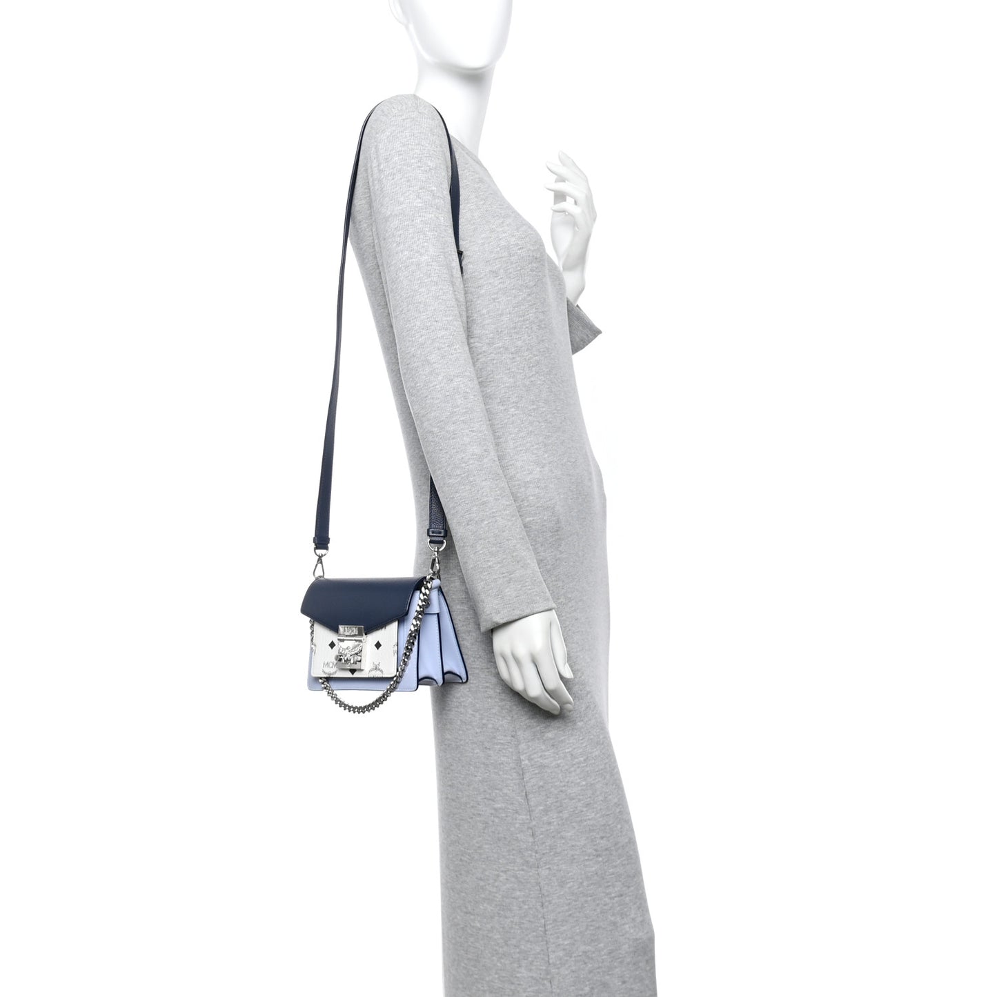 Calfskin Visetos Mini Patricia Crossbody Bag Indigo White
