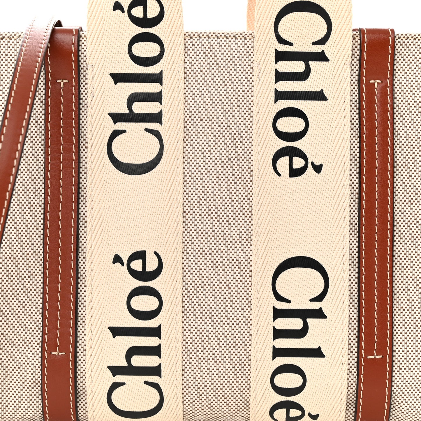 Cotton Calfskin Small Woody Ribbon Tote With Strap White Brown