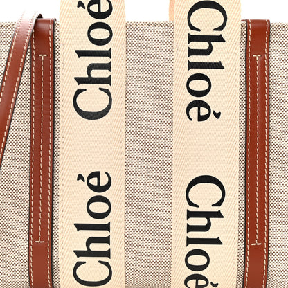 Chloe Cotton Calfskin Small Woody Ribbon Tote With Strap White Brown 8 of 10