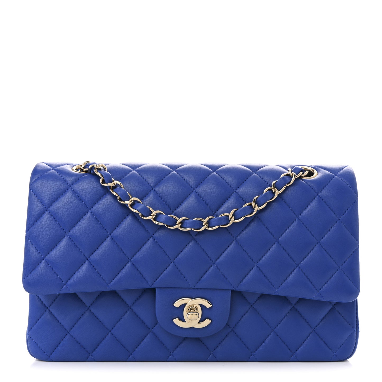 Lambskin Quilted Medium Double Flap Blue