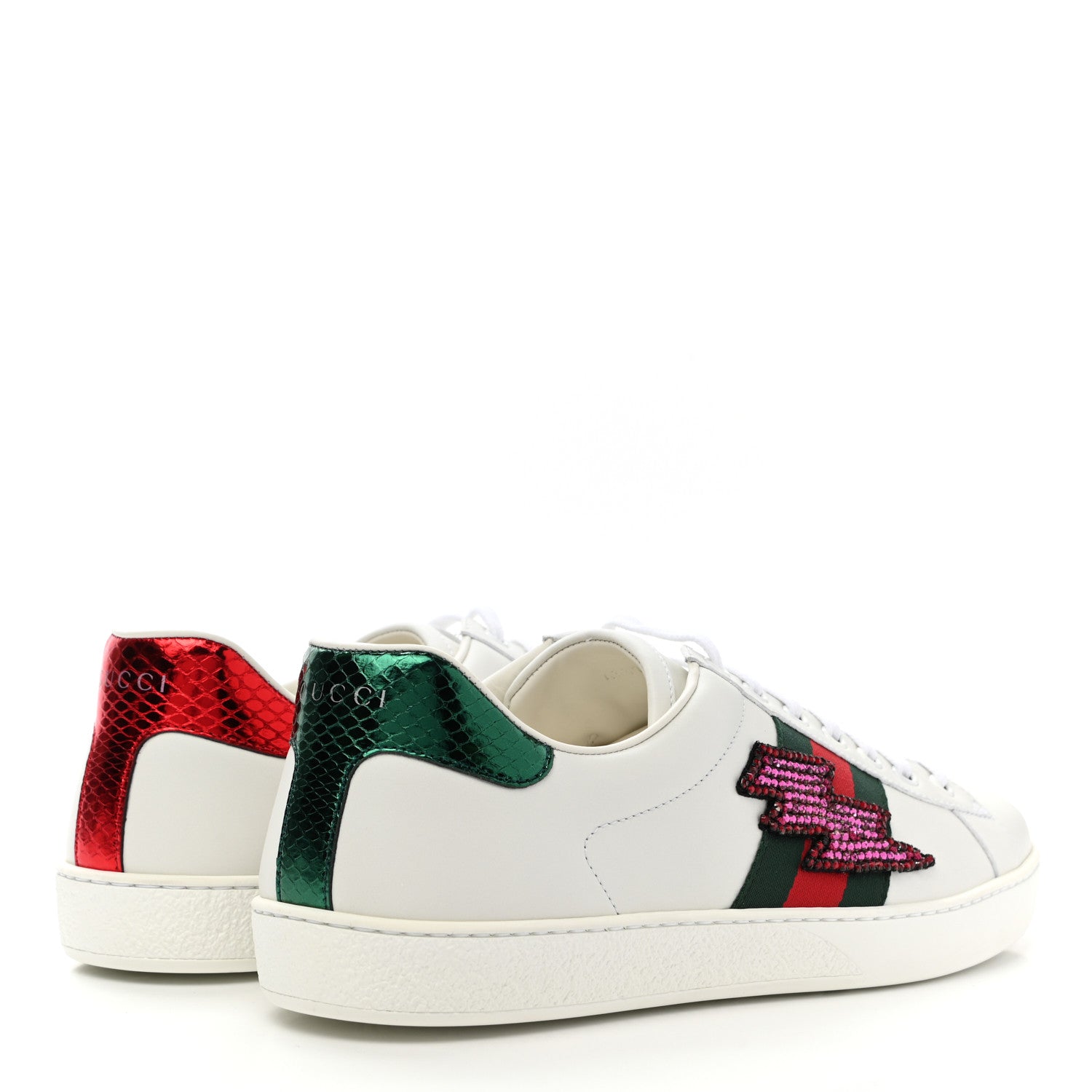 Gucci Calfskin Ayers Web Lightning Embroidered Mens Ace Sneakers 10 White 4 of 9