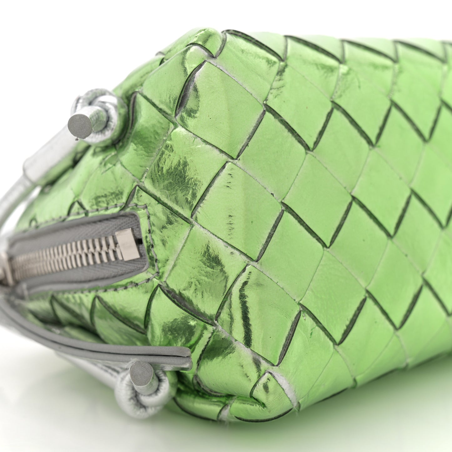 Metallic Nappa Intrecciato Concert Pouch Silver Fresh Mint