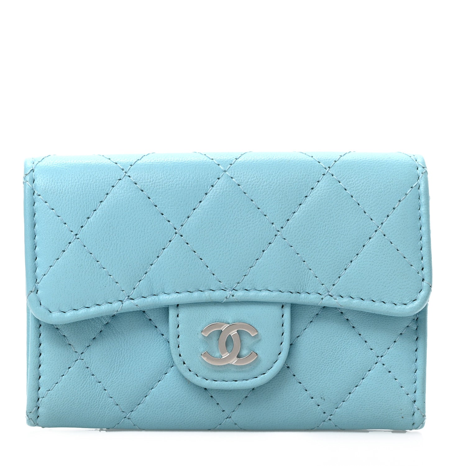 Chanel Lambskin Quilted Flap Card Holder Wallet Light Blue 1 of 8