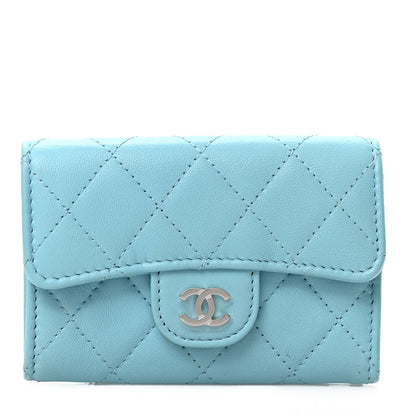 Chanel Lambskin Quilted Flap Card Holder Wallet Light Blue 1 of 8