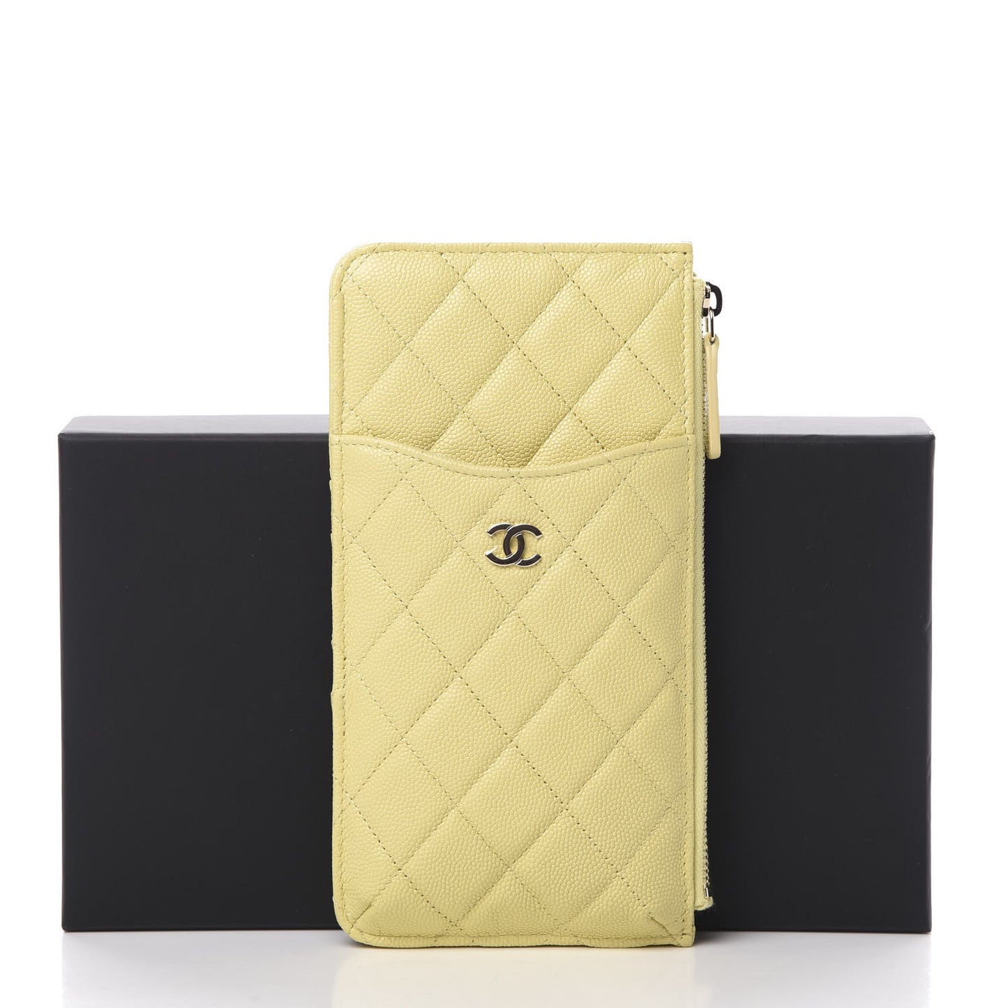 Iridescent Caviar Quilted Classic iPhone Pouch Yellow