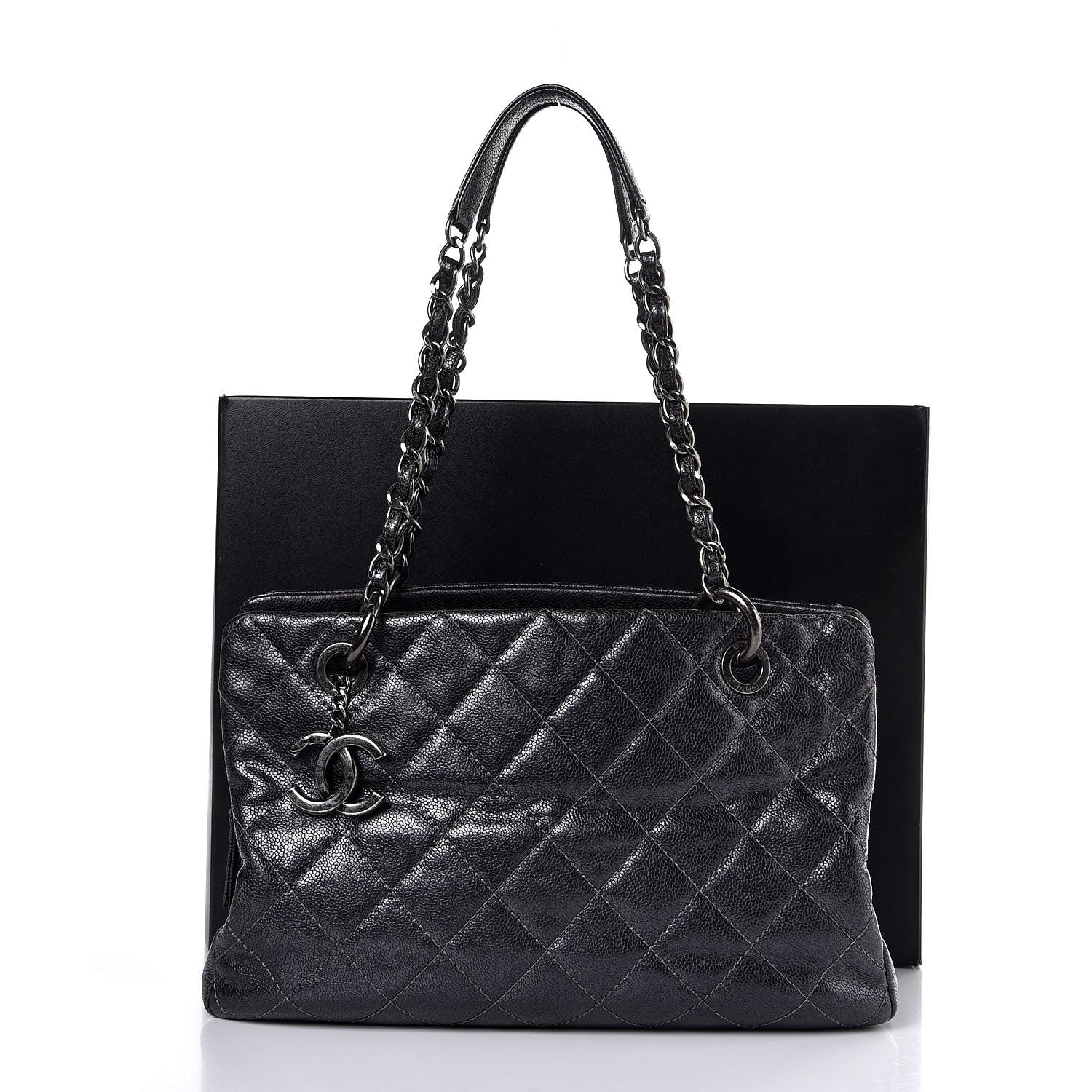 Chanel Iridescent Quilted Chic Caviar Shopping Tote Dark Silver 8 of 8