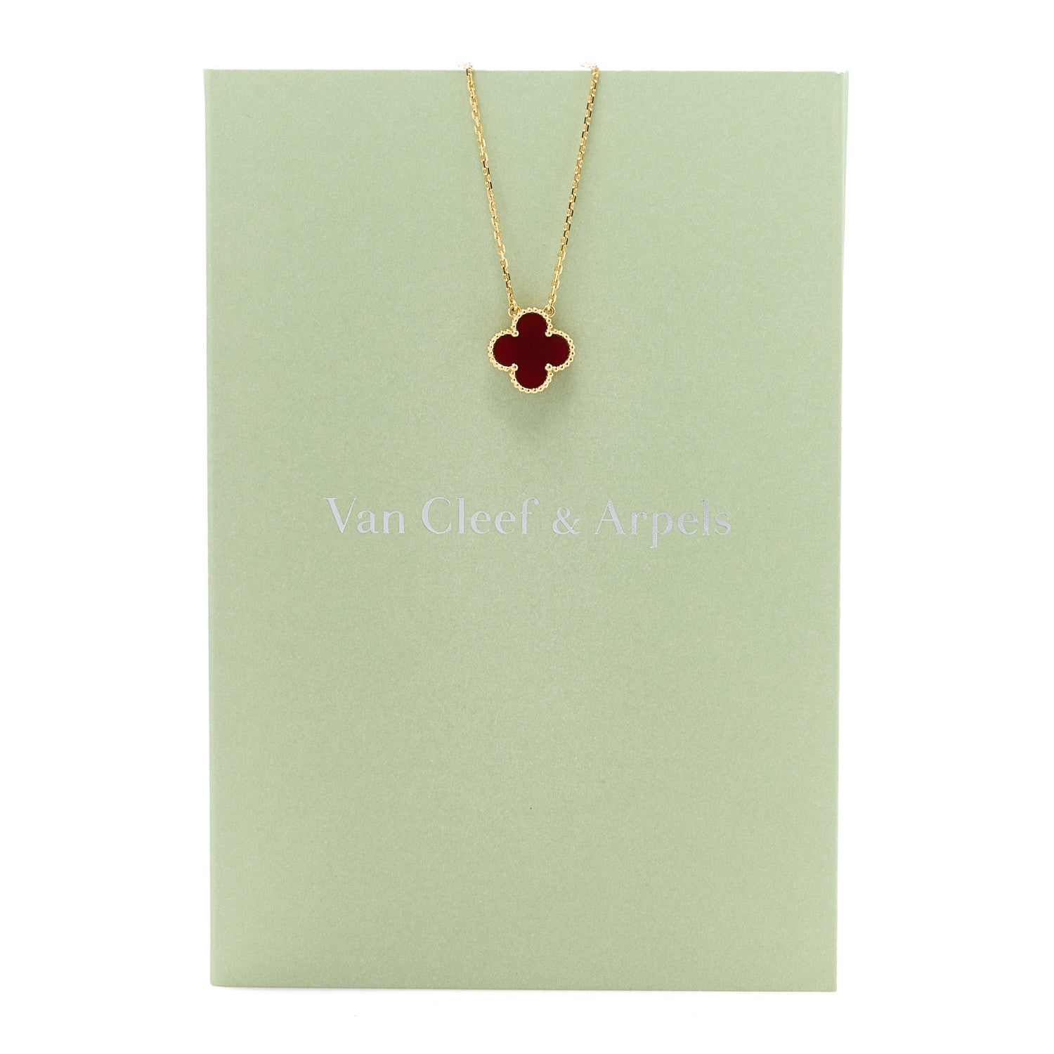 Van Cleef & Arpels 18K Yellow Gold Carnelian Vintage Alhambra Pendant Necklace 5 of 5