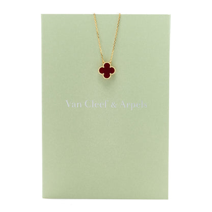 Van Cleef & Arpels 18K Yellow Gold Carnelian Vintage Alhambra Pendant Necklace 5 of 5