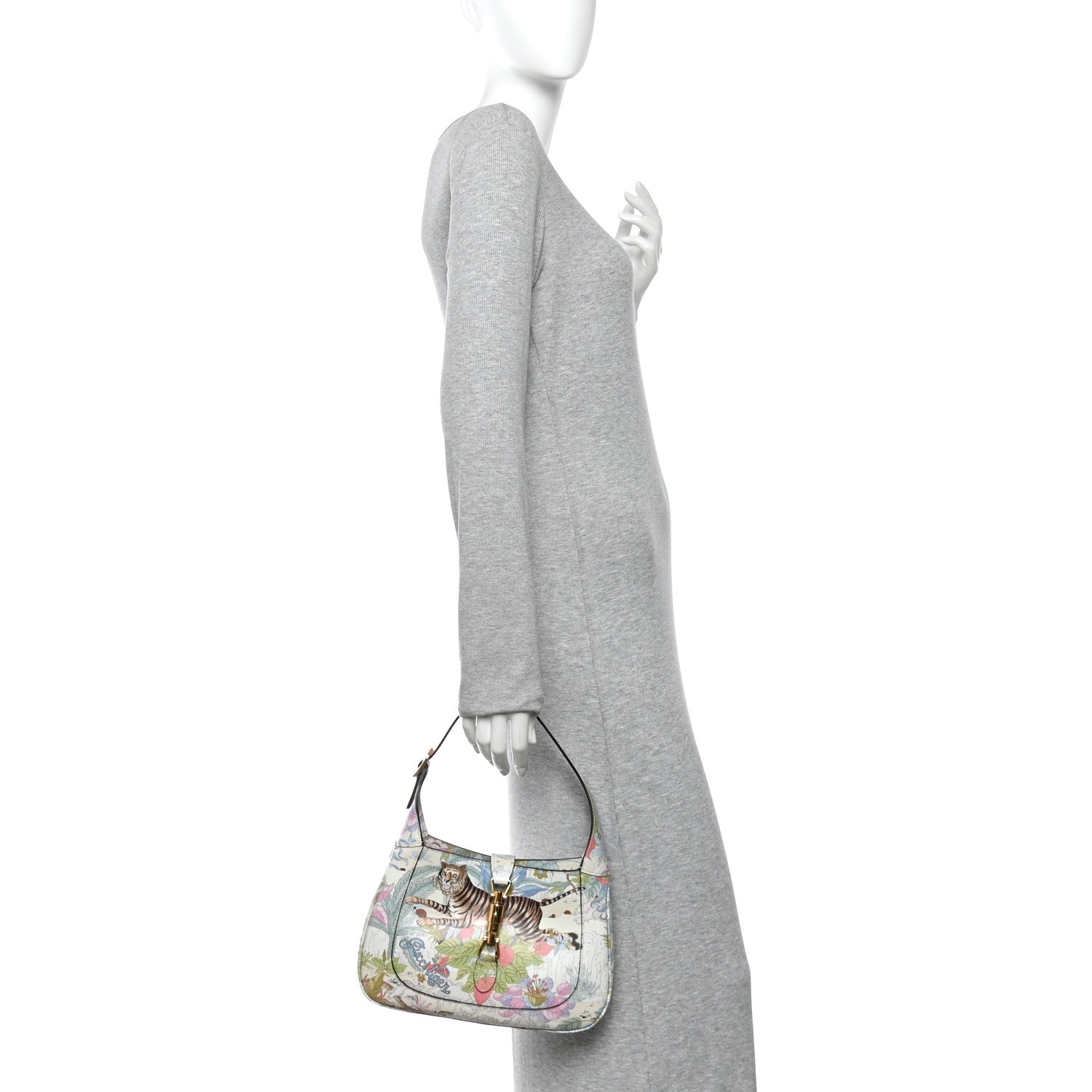 Gucci New Shangai Calfskin Tiger Savanah Small Jackie 1961 Hobo Chalky White Multicolor 2 of 12
