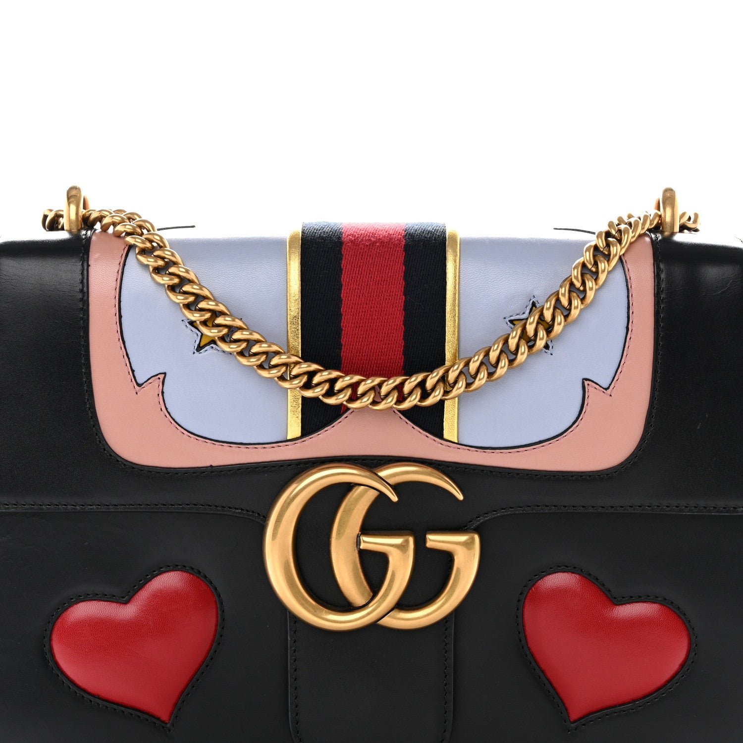 Gucci Calfskin Web Heart Medium GG Marmont Chain Handle Bag Black 5 of 10