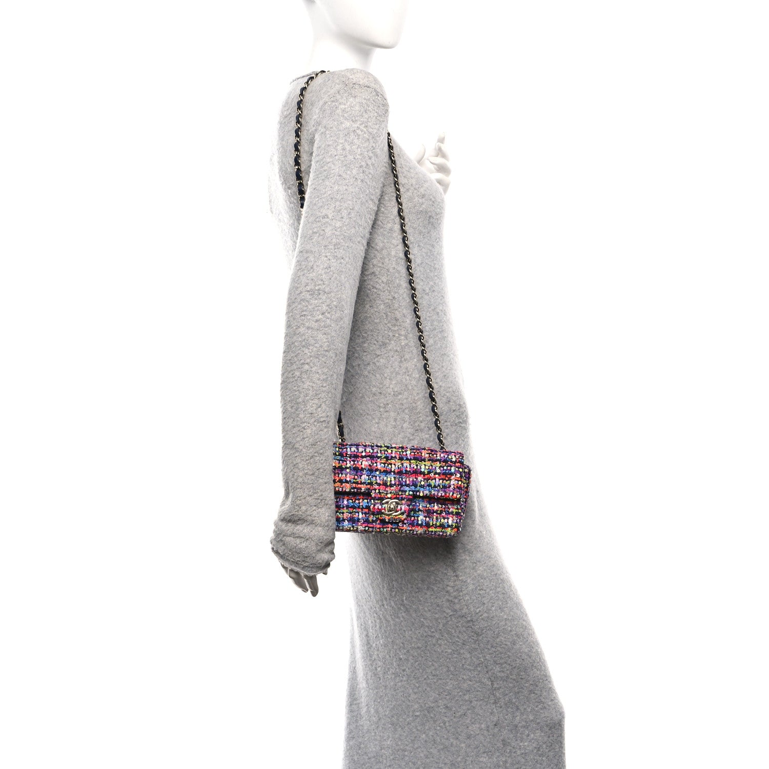 Chanel Tweed Quilted Mini Rectangular Flap Navy Blue Multicolor 2 of 11