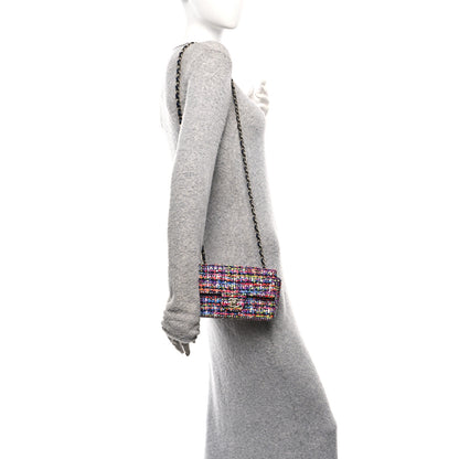 Chanel Tweed Quilted Mini Rectangular Flap Navy Blue Multicolor 2 of 11