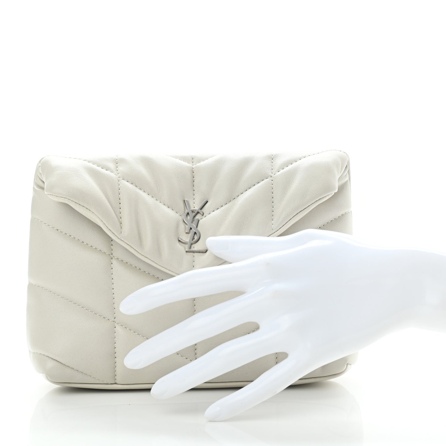 Lambskin Monogram Loulou Puffer Pouch Clutch Crema Soft