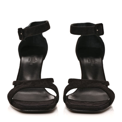 Hermes Suede Goatskin Gemma 95 Sandals 37.5 Black 2 of 5