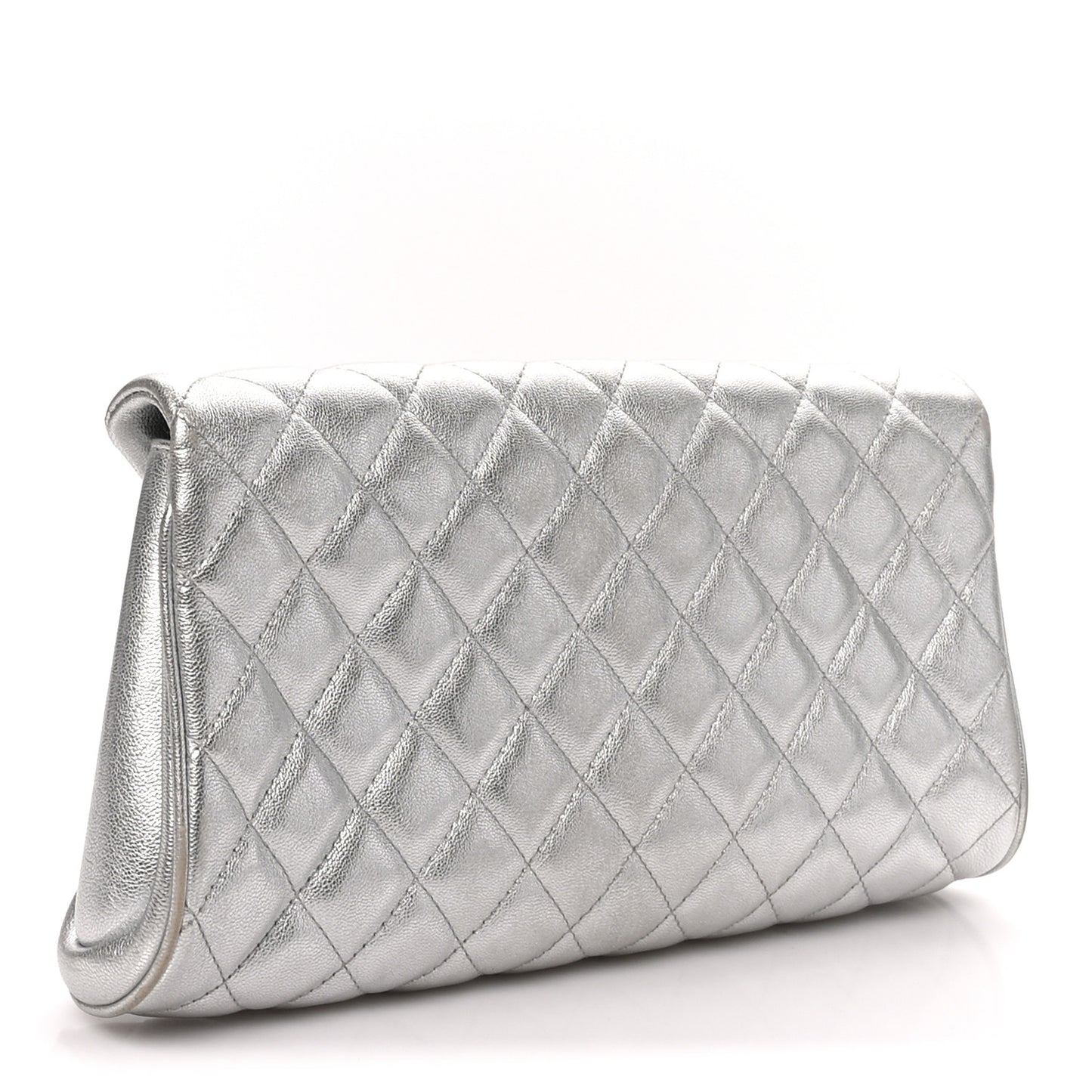 Metallic Calfskin Quilted Fold Up Again Clutch Silver