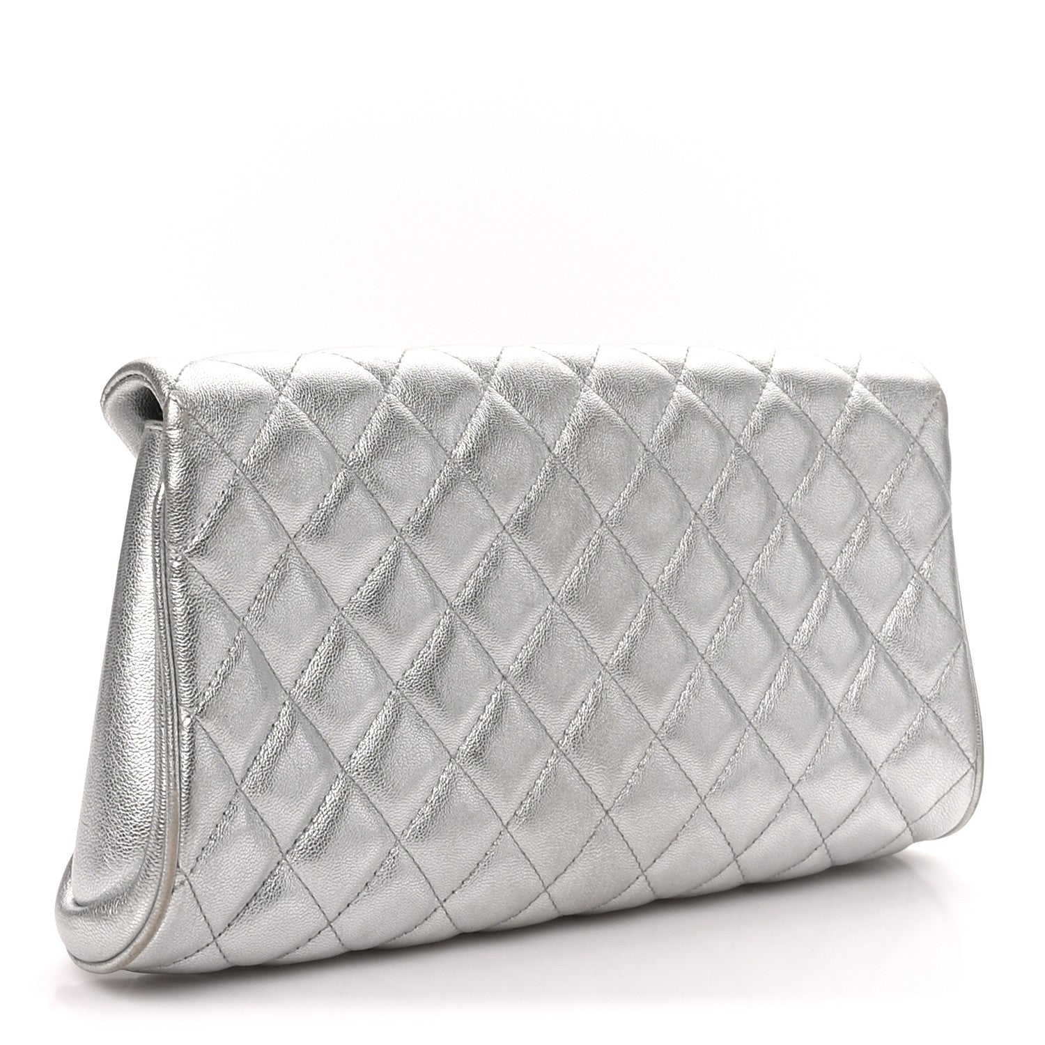 Chanel Metallic Calfskin Quilted Fold Up Again Clutch Silver 3 of 8