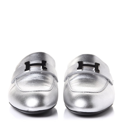 Hermes Metallic Nappa Trocadero Mule 38 Gris Argento 2 of 10