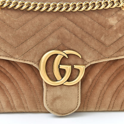 Gucci Velvet Matelasse Small GG Marmont Shoulder Bag Taupe 8 of 12