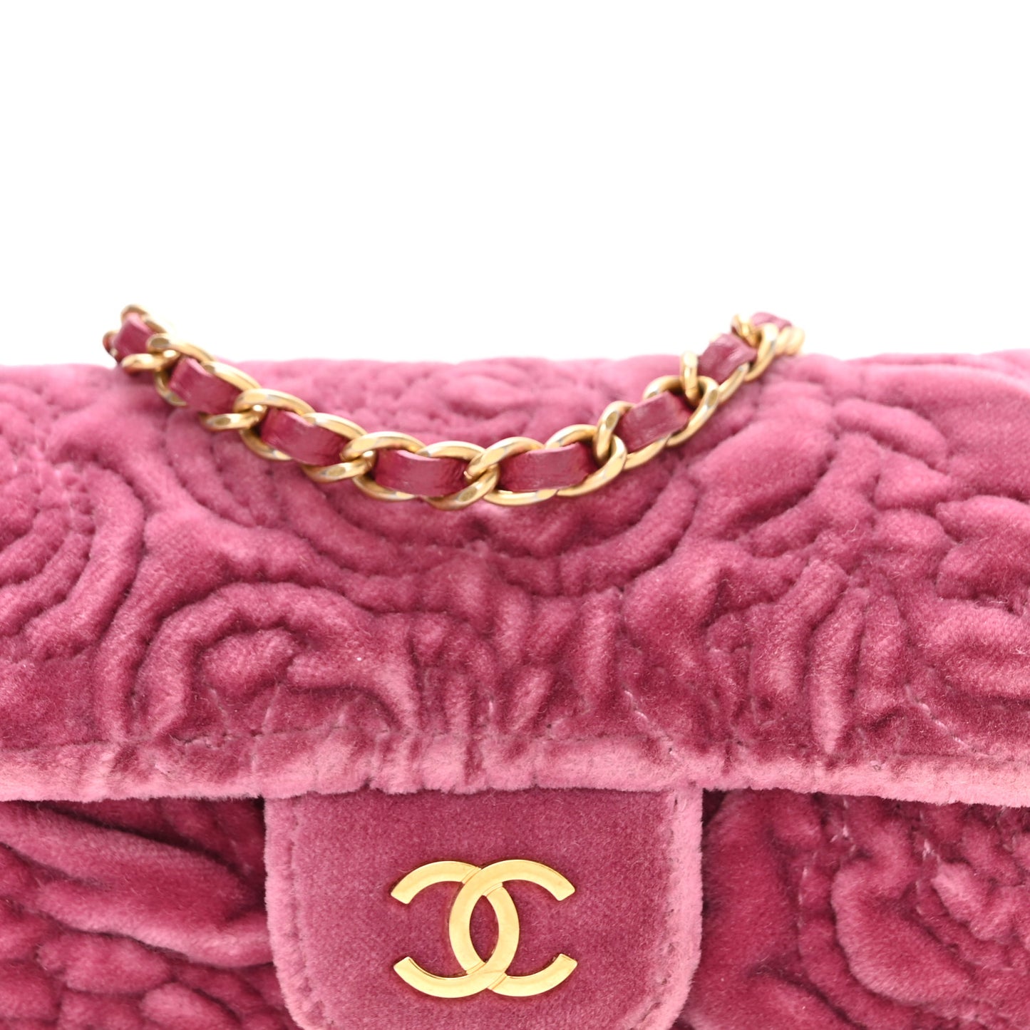 Velvet Camellia Embossed Jewel Belt Card Holder With Chain Pink