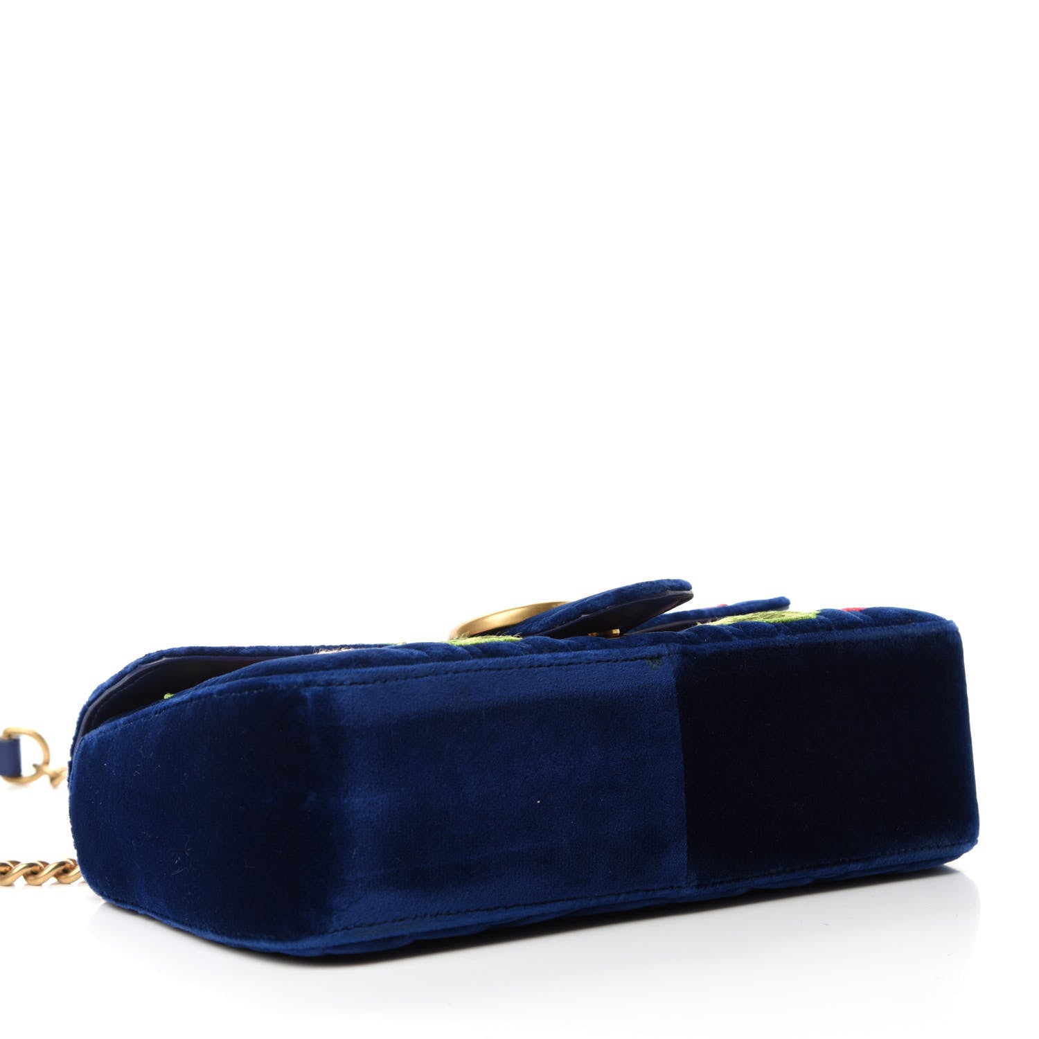 Gucci Velvet Matelasse Deer Embroidered Small GG Marmont Shoulder Bag Cobalt 4 of 11