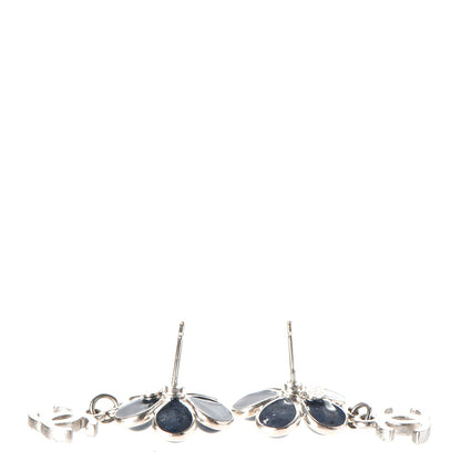 Chanel Enamel Pearl CC Flower Drop Earrings Blue Silver 3 of 5