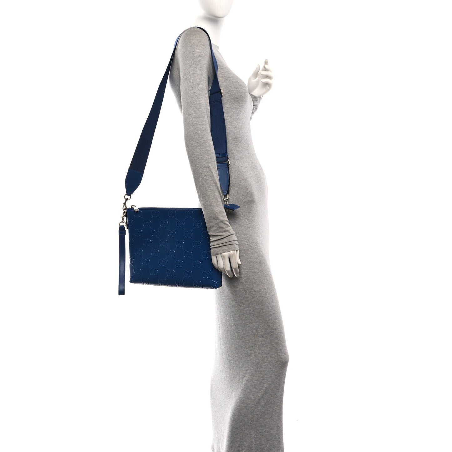 Calfskin GG Tennis Embossed Medium Wristlet Messenger Bag Intense Metal Blue
