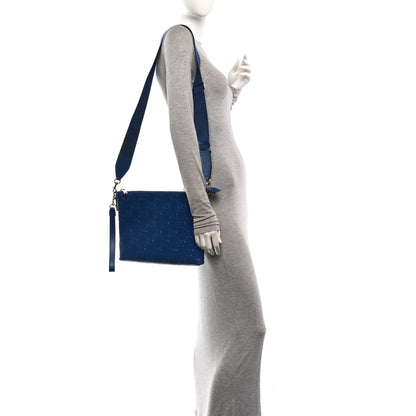 Gucci Calfskin GG Tennis Embossed Medium Wristlet Messenger Bag Intense Metal Blue 2 of 10