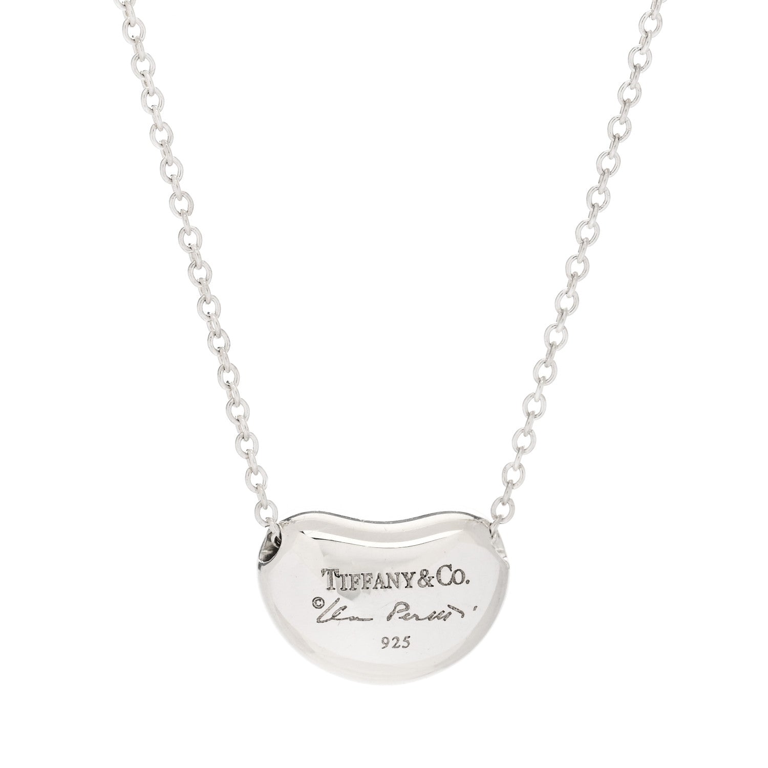 Tiffany Sterling Silver 12mm Elsa Peretti Bean Pendant Necklace 3 of 5