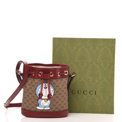 Gucci X DORAEMON Mini Vintage GG Supreme Monogram Textured Dollar Calfskin Mini Bucket Bag Beige Ebony Multicolor New Cherry Red 12 of 12