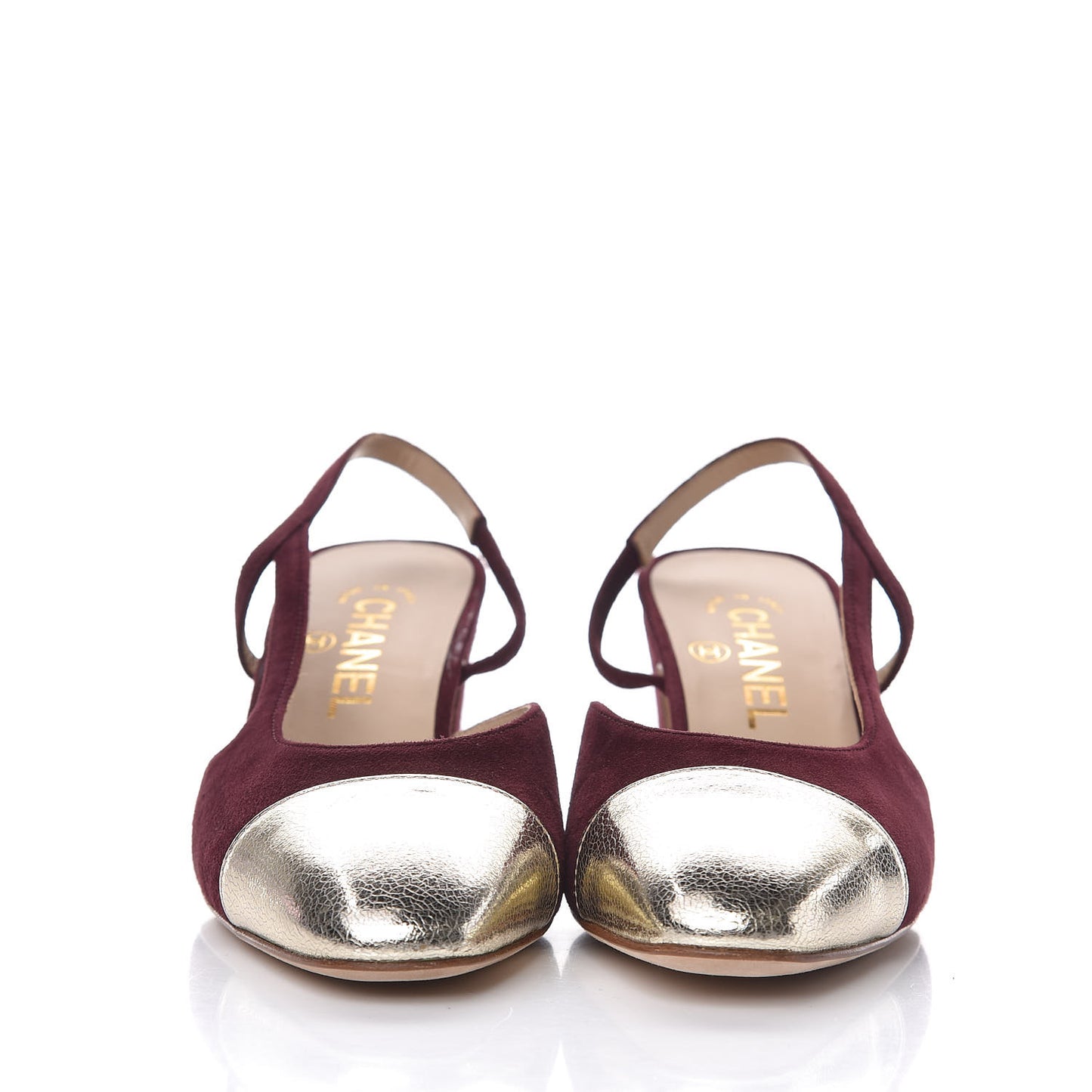 Kid Suede Metallic Lambskin Cap Toe CC Slingback Pumps 36.5 Burgundy Gold