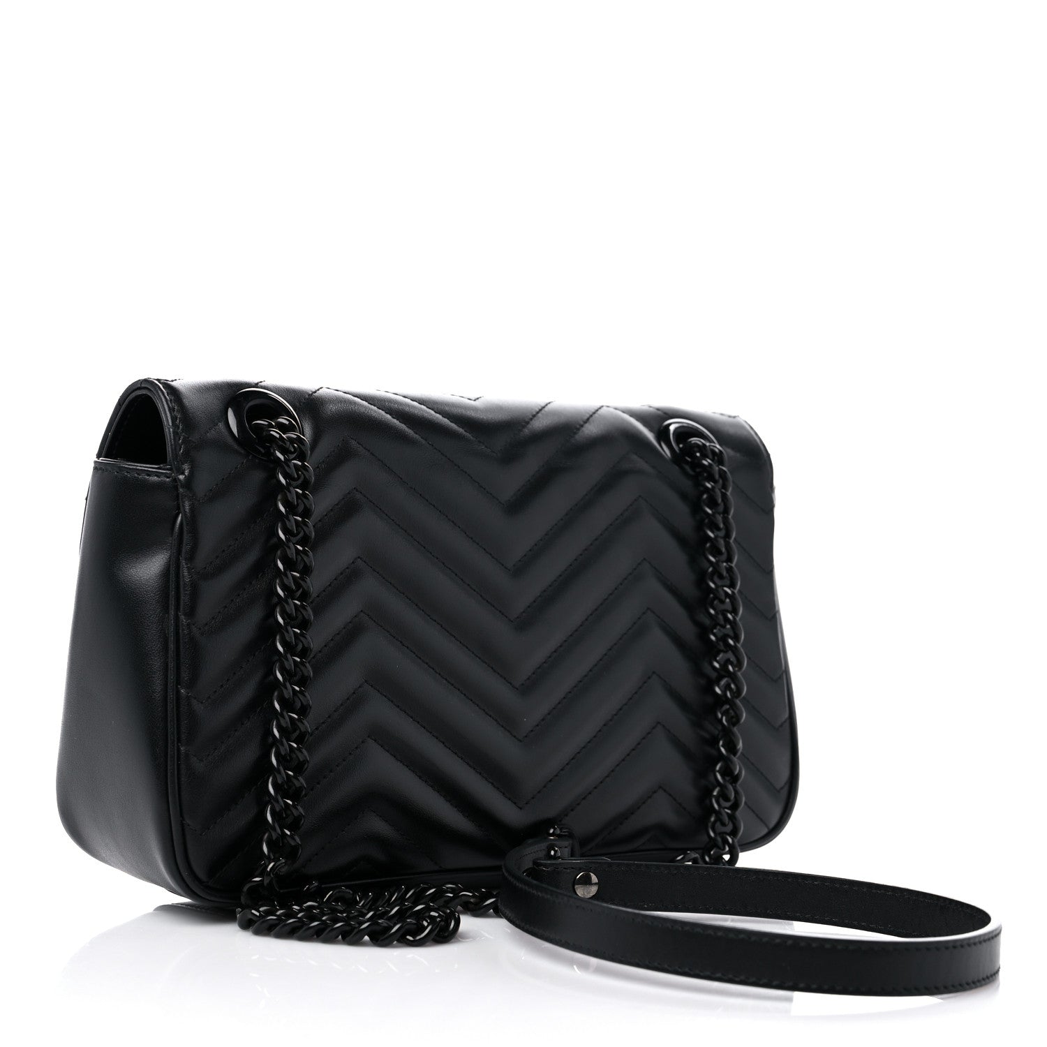 Gucci Calfskin Matelasse Monochrome Small GG Marmont Shoulder Bag Black 3 of 12