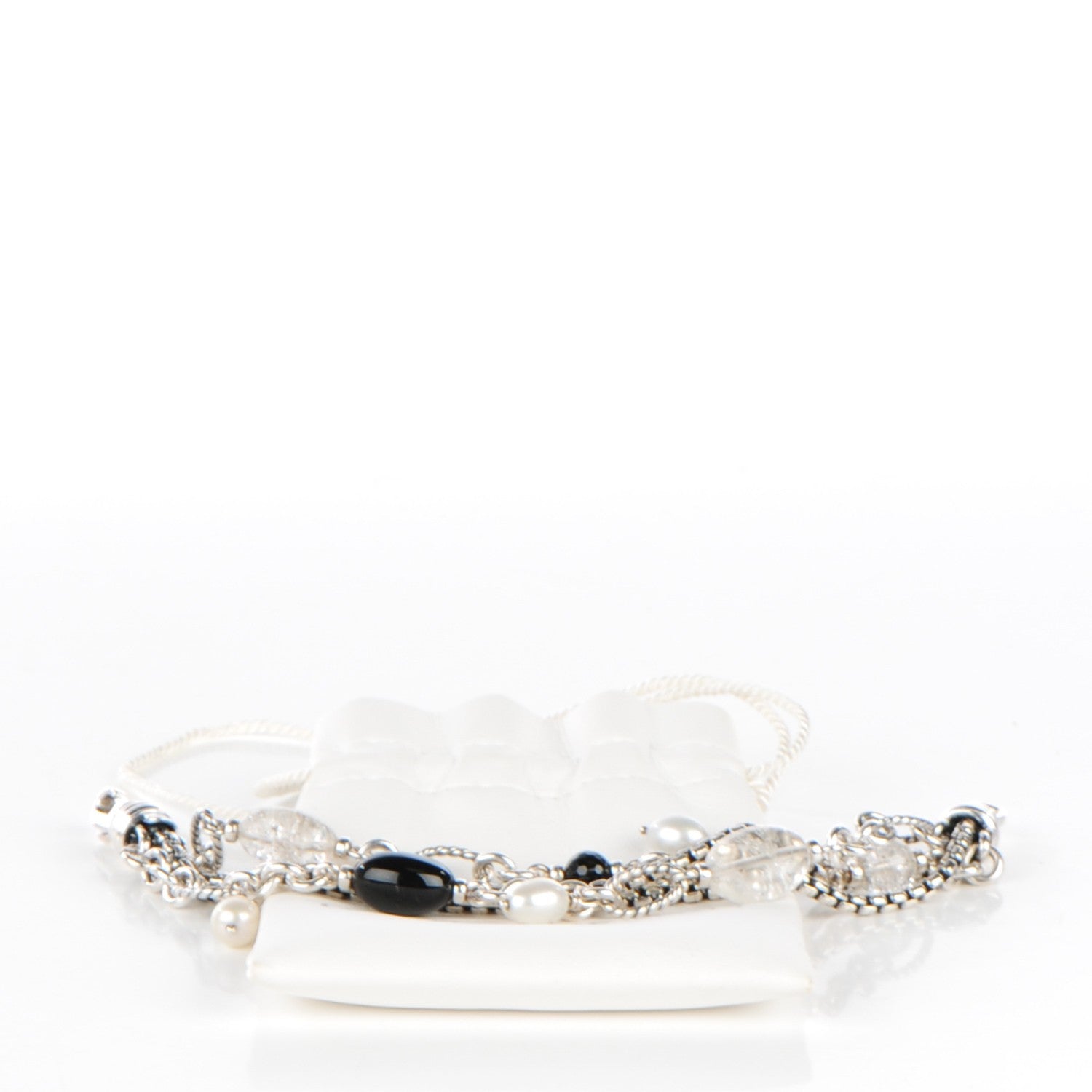 David Yurman Sterling Silver Pearl Black Onyx 17mm Bijoux Multistrand Beaded Bracelet 5 of 5