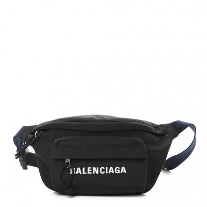 Balenciaga Sport Nylon Logo Embroidered Wheel Belt Bag Black White 1 of 9