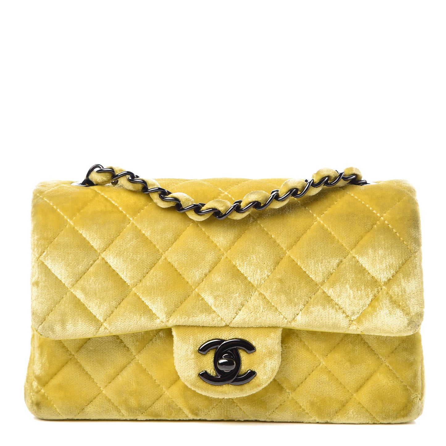 Velvet Quilted Mini Rectangular Flap Yellow