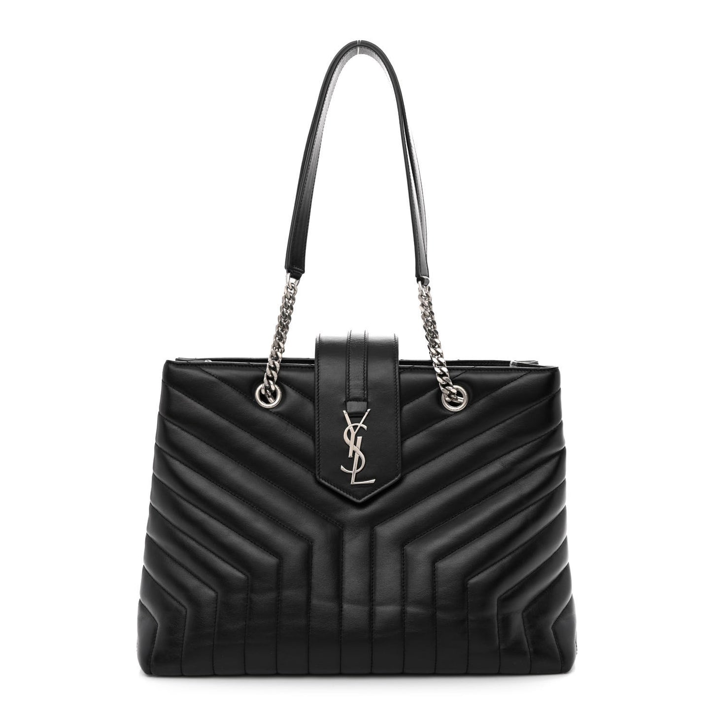 Calfskin Y Quilted Monogram Large Loulou Shopper Black