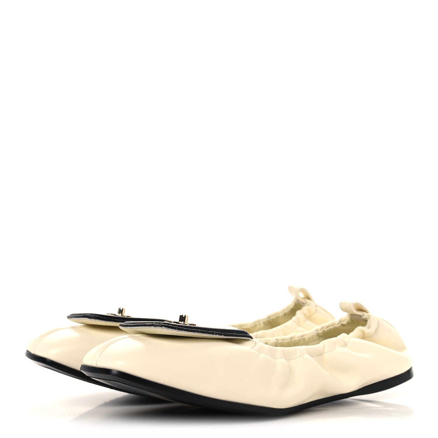 Chanel Lambskin CC Turnlock Ballerina Flats 38.5 Ivory Black 4 of 10