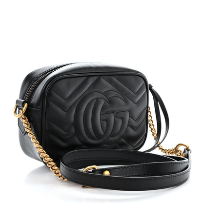 Gucci Calfskin Matelasse Mini GG Marmont Chain Shoulder Bag Black 3 of 10