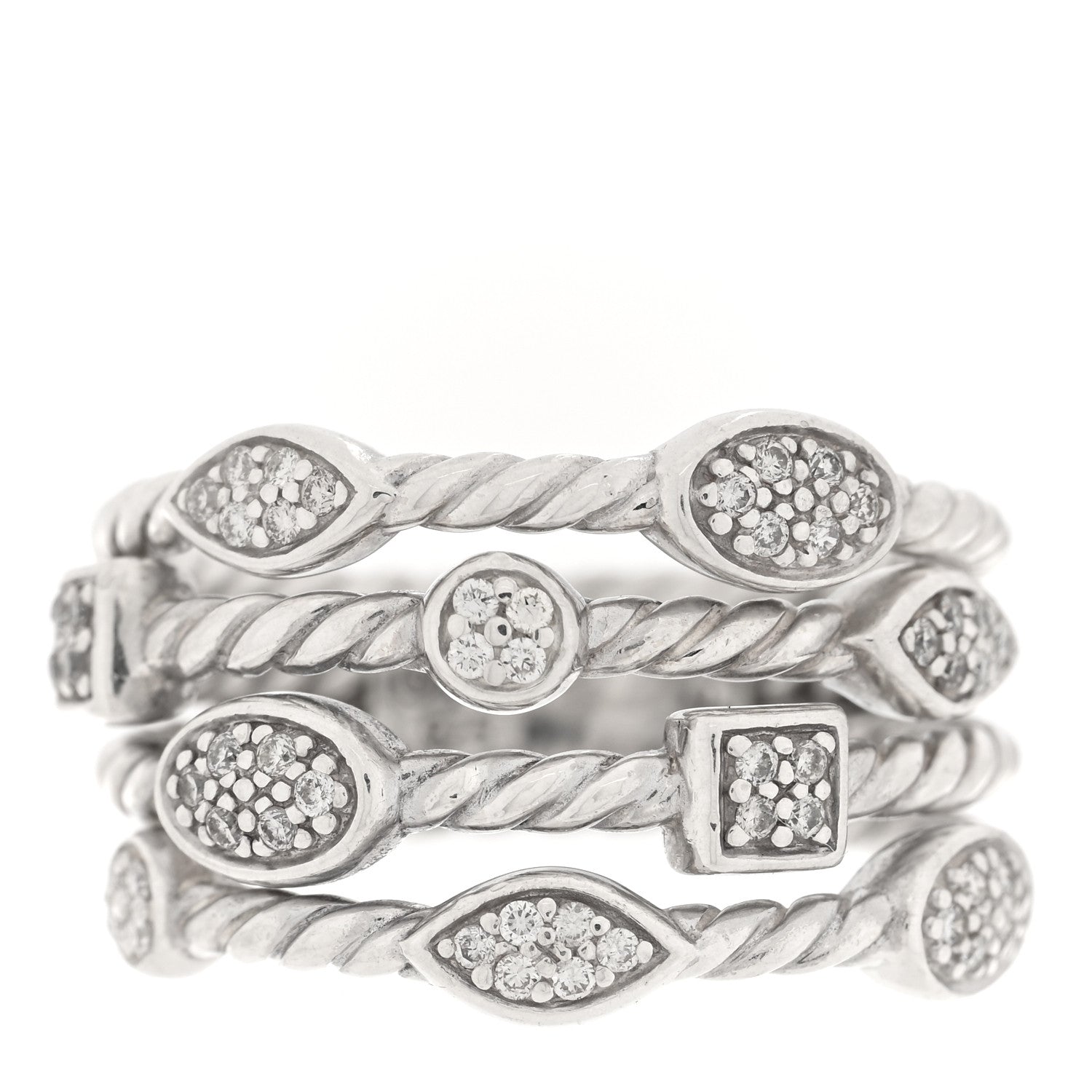 David Yurman Sterling Silver Diamond Confetti 4 Row Ring 54 7 1 of 4